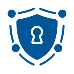Blue shield symbol on black background